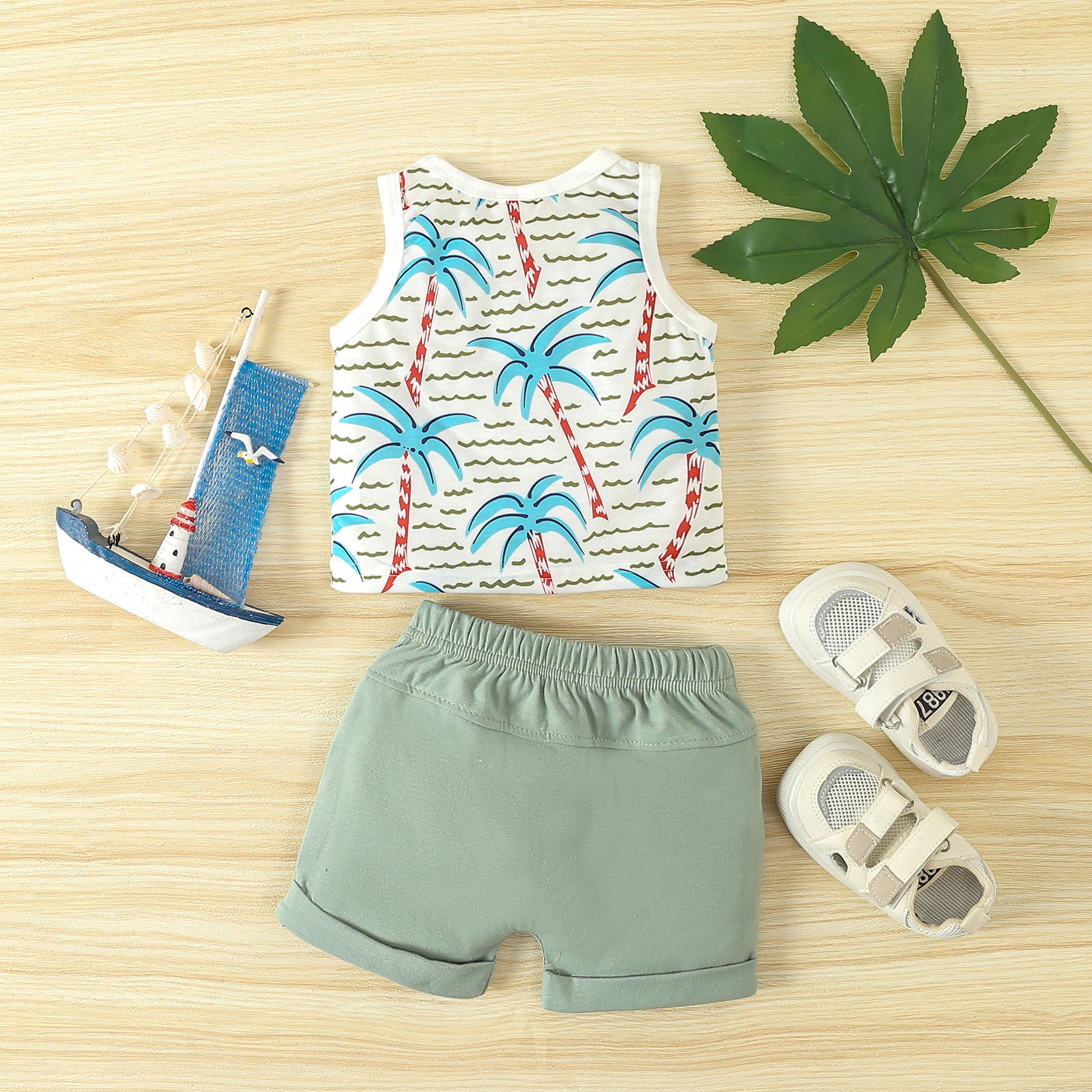 Wholesale Summer Beach Style Printed Tank Top Shorts Cotton Baby Set